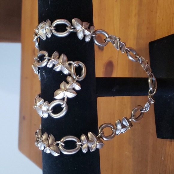 bill blass Jewelry - Bill Blass Sterling Silver/18k Lei Necklace 17.5"/Bracelet Set 3.78 Ounc…